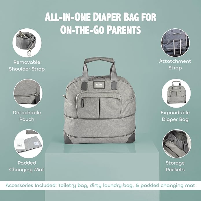 Béaba Amsterdam II expandable nappy bag grey with shoulder strap and accessories