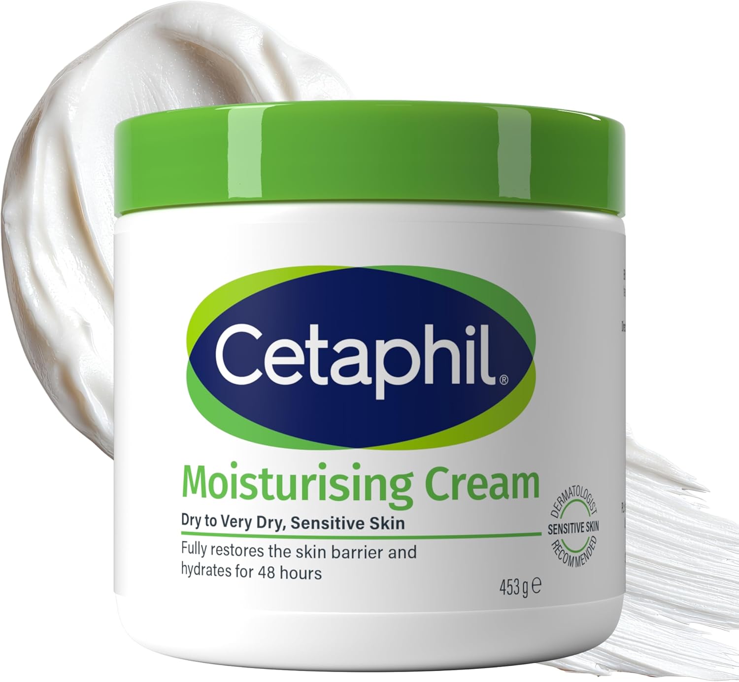 Cetaphil Moisturising Cream 453g white jar green lid sensitive skin