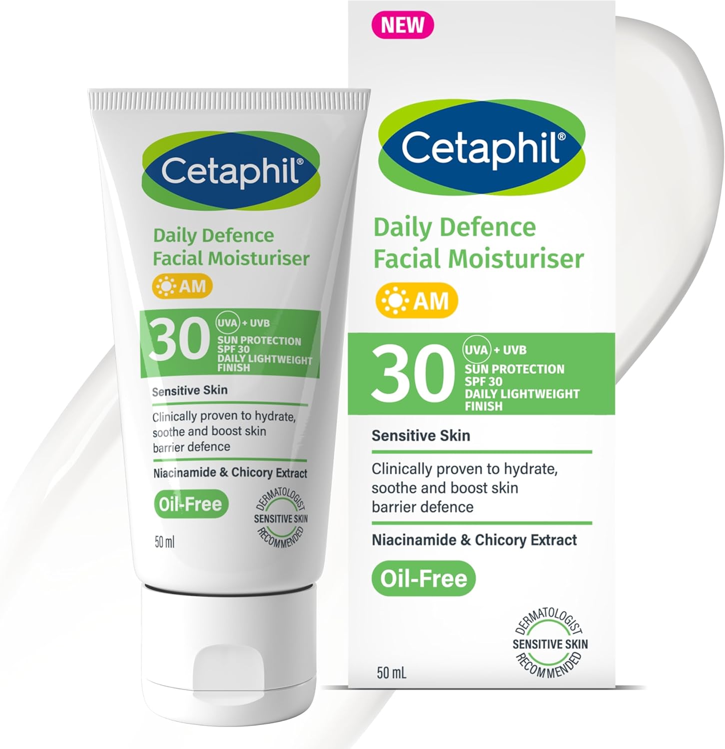 Cetaphil Daily Defence Facial Moisturiser SPF 30 AM, 50ml tube and box