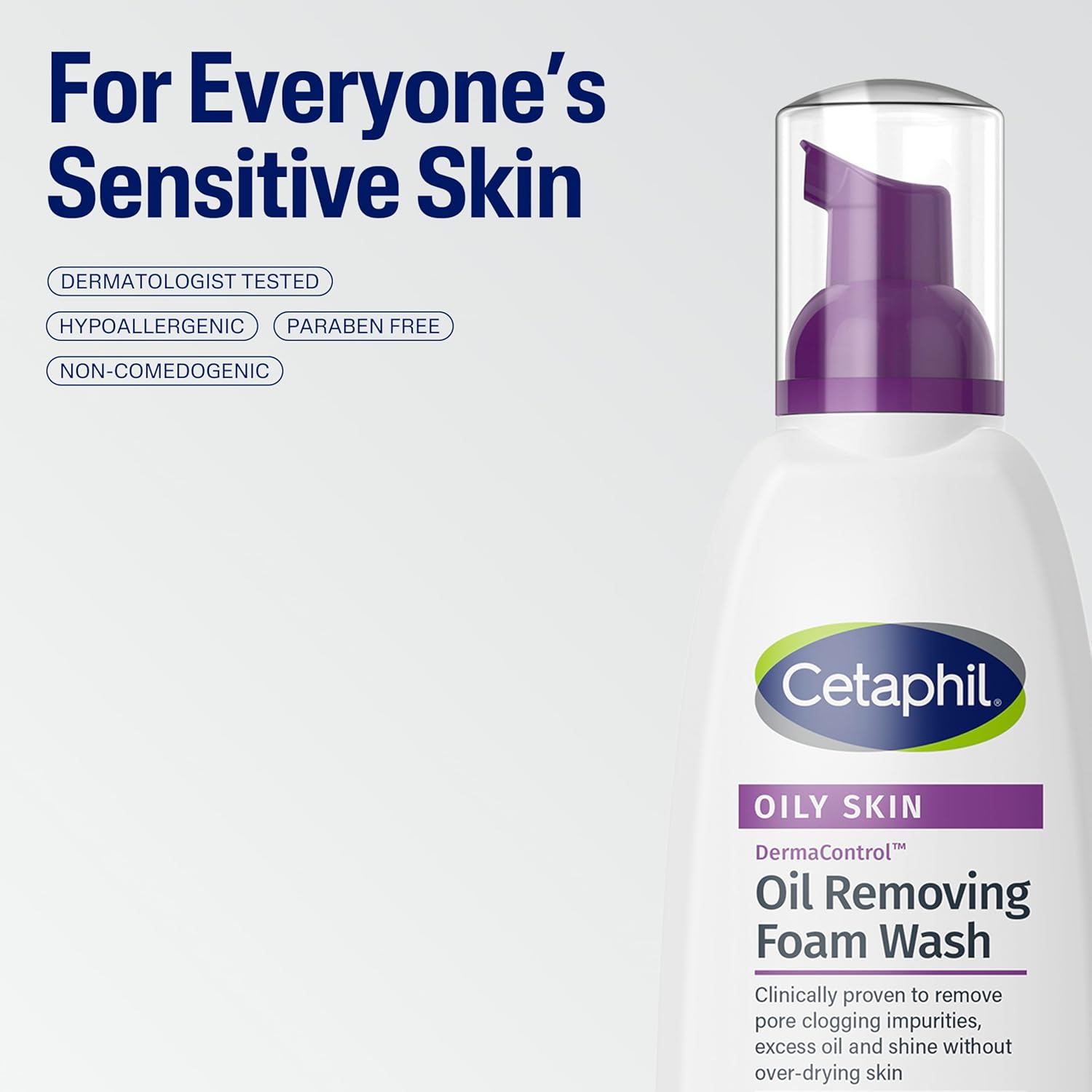 Cetaphil Pro DermaControl Oil Removing Foam Wash 237 mL pump bottle, purple dispenser cap