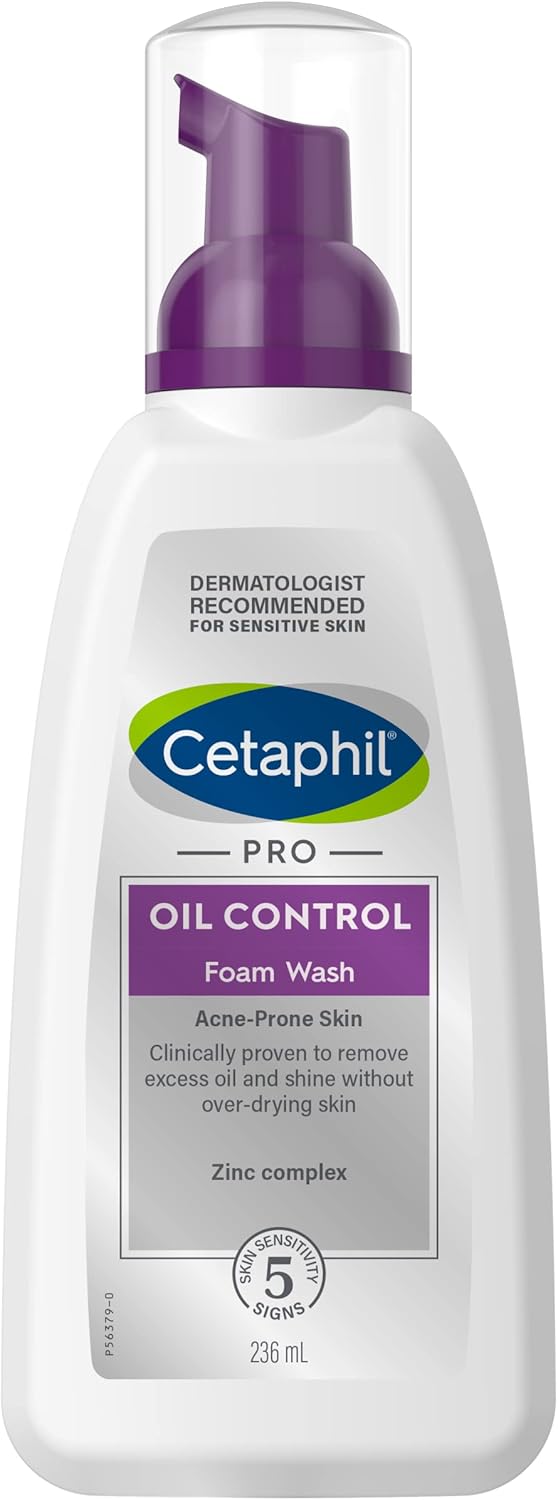 Cetaphil Pro Oil Control Foam Wash 236 mL purple pump bottle for acne-prone skin