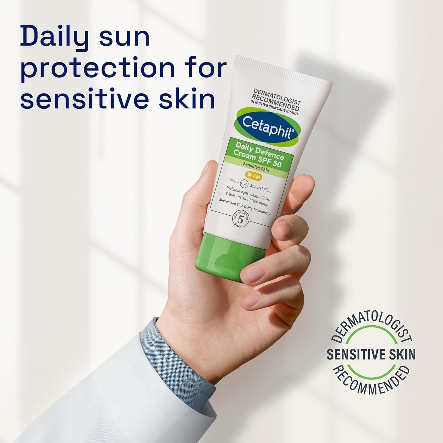 Cetaphil Daily Defence Cream SPF 50 facial moisturiser with sunscreen for sensitive skin