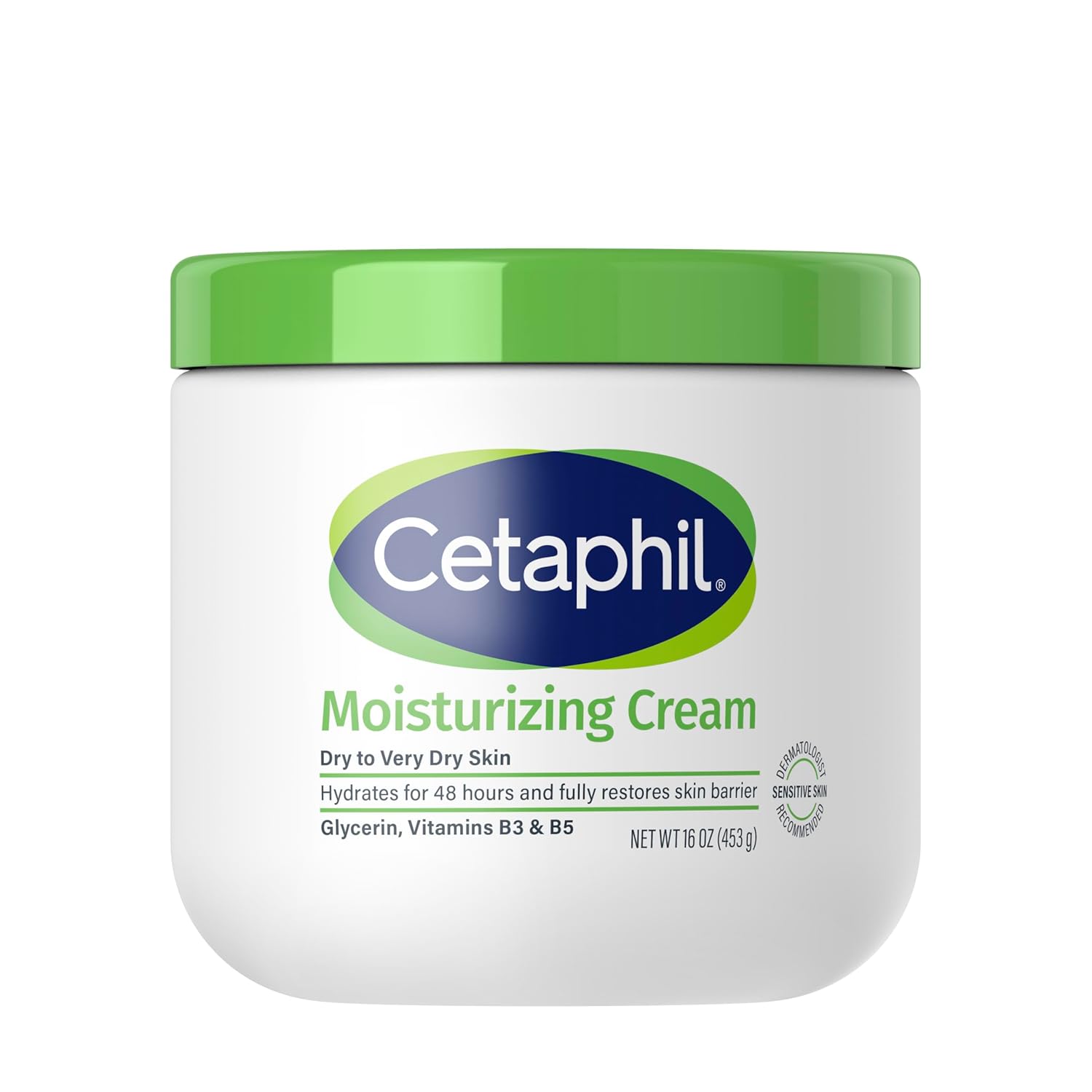 Cetaphil Moisturizing Cream 453g jar with green lid for dry skin