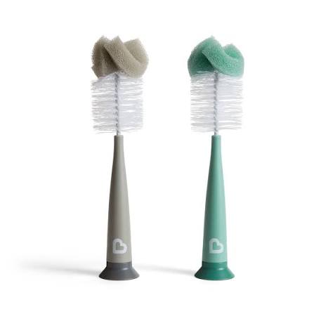 Munchkin Sponge Bottle Brush grey and green with suction cup base pair
