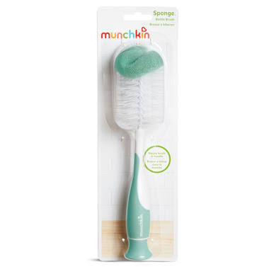 Munchkin Sponge Bottle Brush with mint green head and white bristles