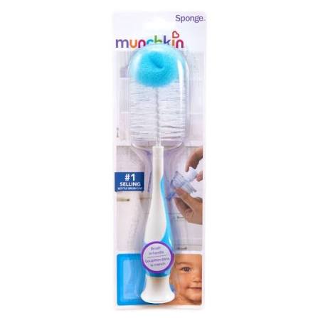 Munchkin Sponge Bottle Brush with blue sponge head and white handle