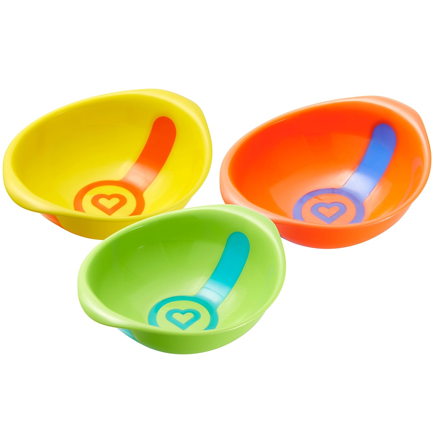 Munchkin White Hot Bowls three-pack yellow orange green with handles 12+ months