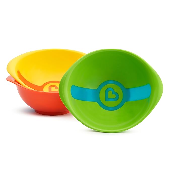 Munchkin White Hot Bowls three-pack red yellow green with temperature-sensing lids