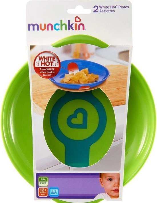 Munchkin White Hot Plates two-pack green heat-sensitive plates six months plus