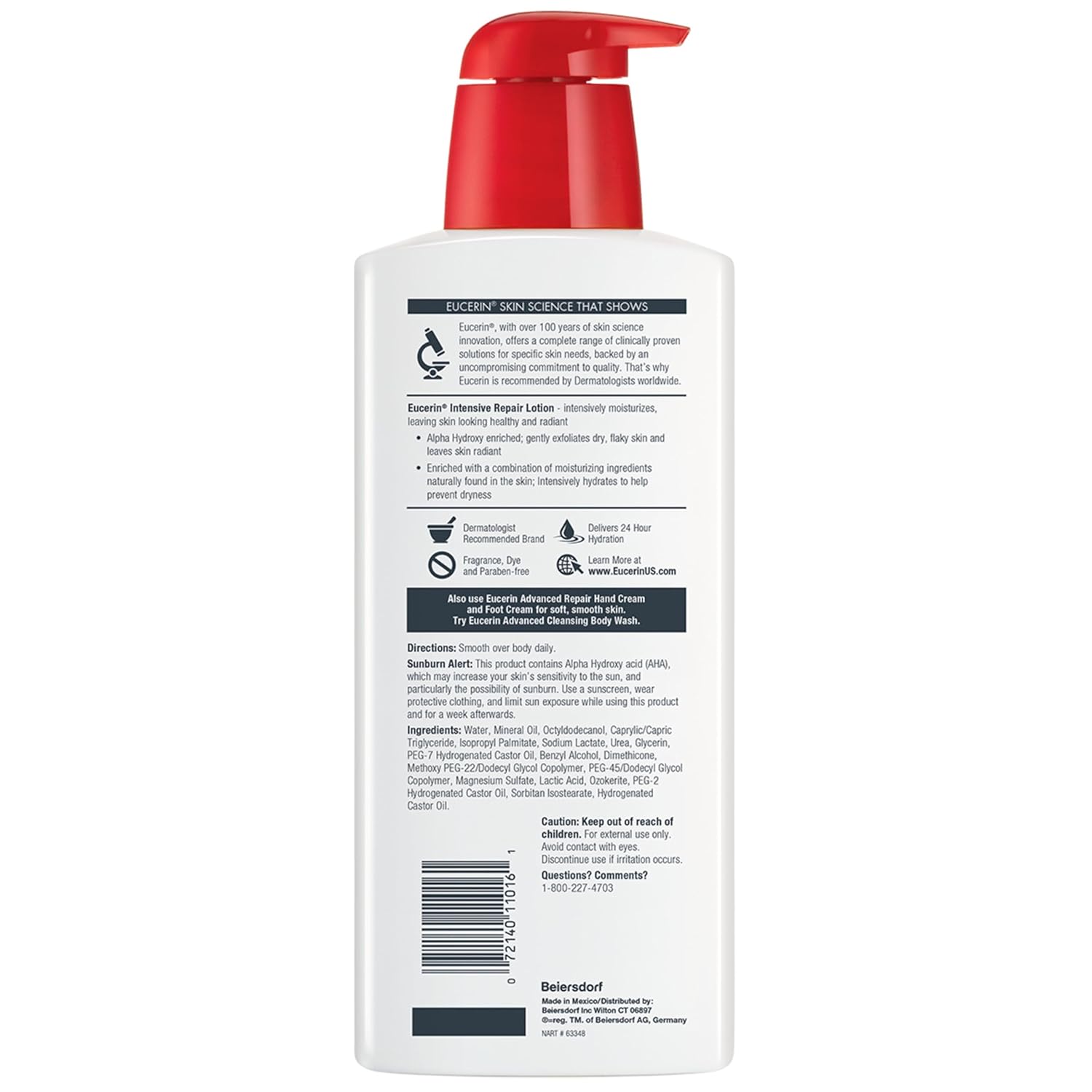 Eucerin Intensive Repair Body Lotion 500ml pump bottle with red cap
