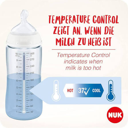 NUK First Choice+ 300ml grey baby bottle with temperature control indicator