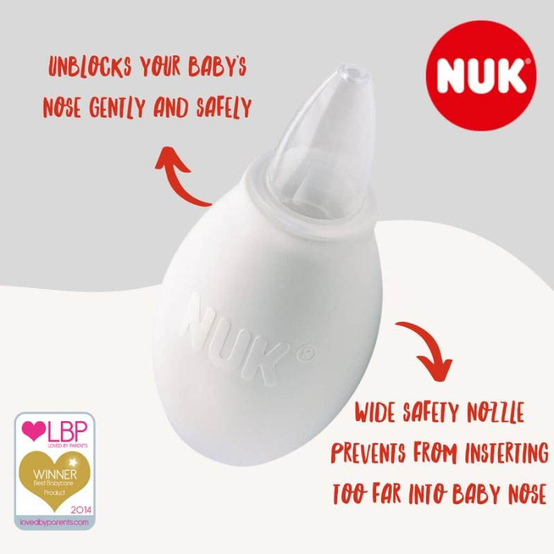 NUK white nasal decongestant aspirator with wide safety nozzle for babies