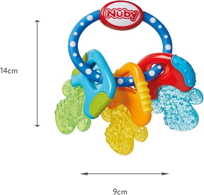 Nuby Icy Bite Keys blue soothing teether with textured shapes for three months plus