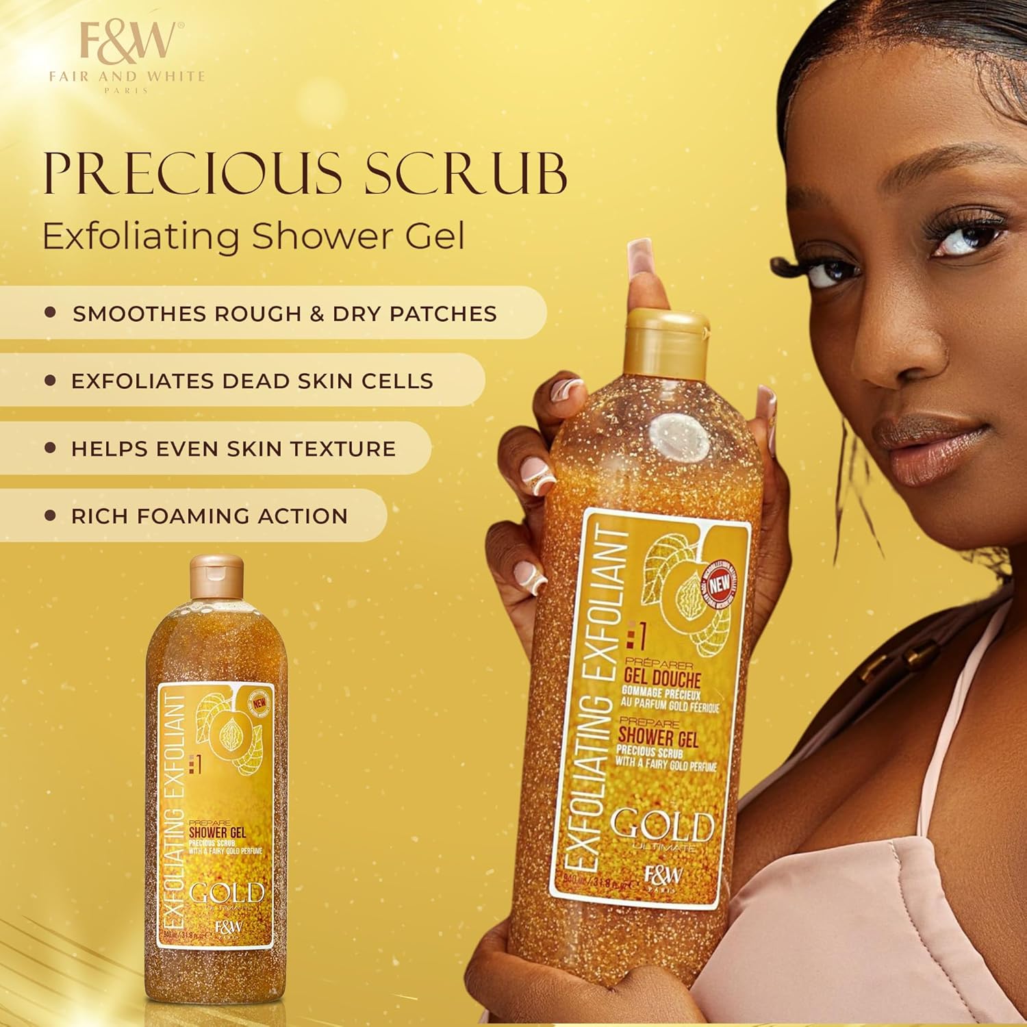 Fair & White Gold Precious Scrub exfoliating shower gel 940ml bottle