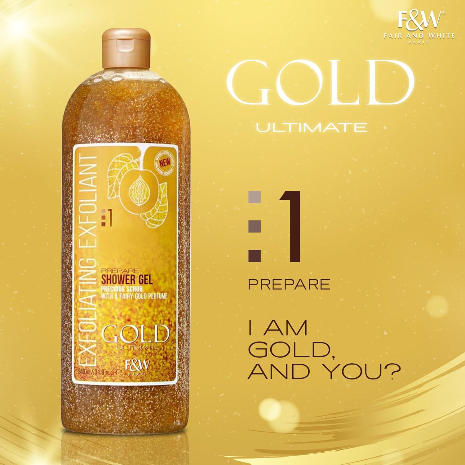 Fair & White Gold exfoliating shower gel Precious Scrub 940ml bottle