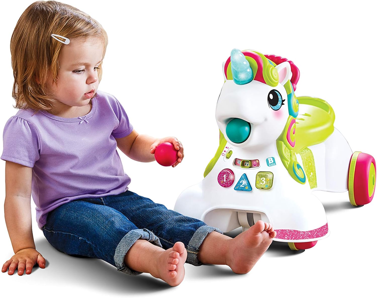 Infantino 3-in-1 Sit, Walk & Ride Unicorn toy with colourful mane and wheels