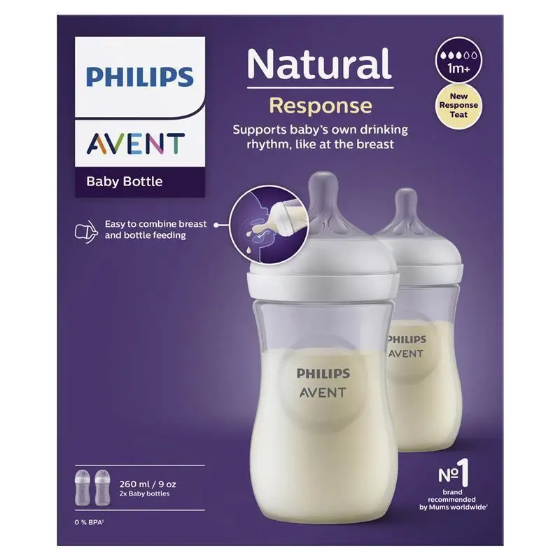 Philips Avent Natural Response 3.0 baby bottles 260ml 2 pack one month plus