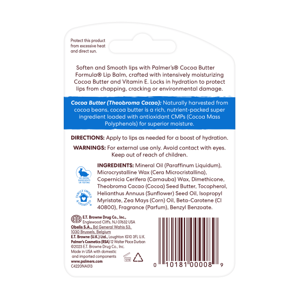 Palmer's Cocoa Butter Formula Lip Balm 4g tube with moisturising formula