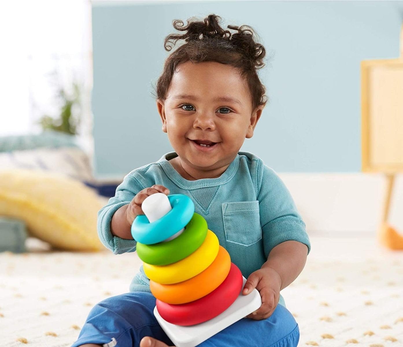 Fisher-Price Rock-a-Stack coloured ring stacking toy for infants