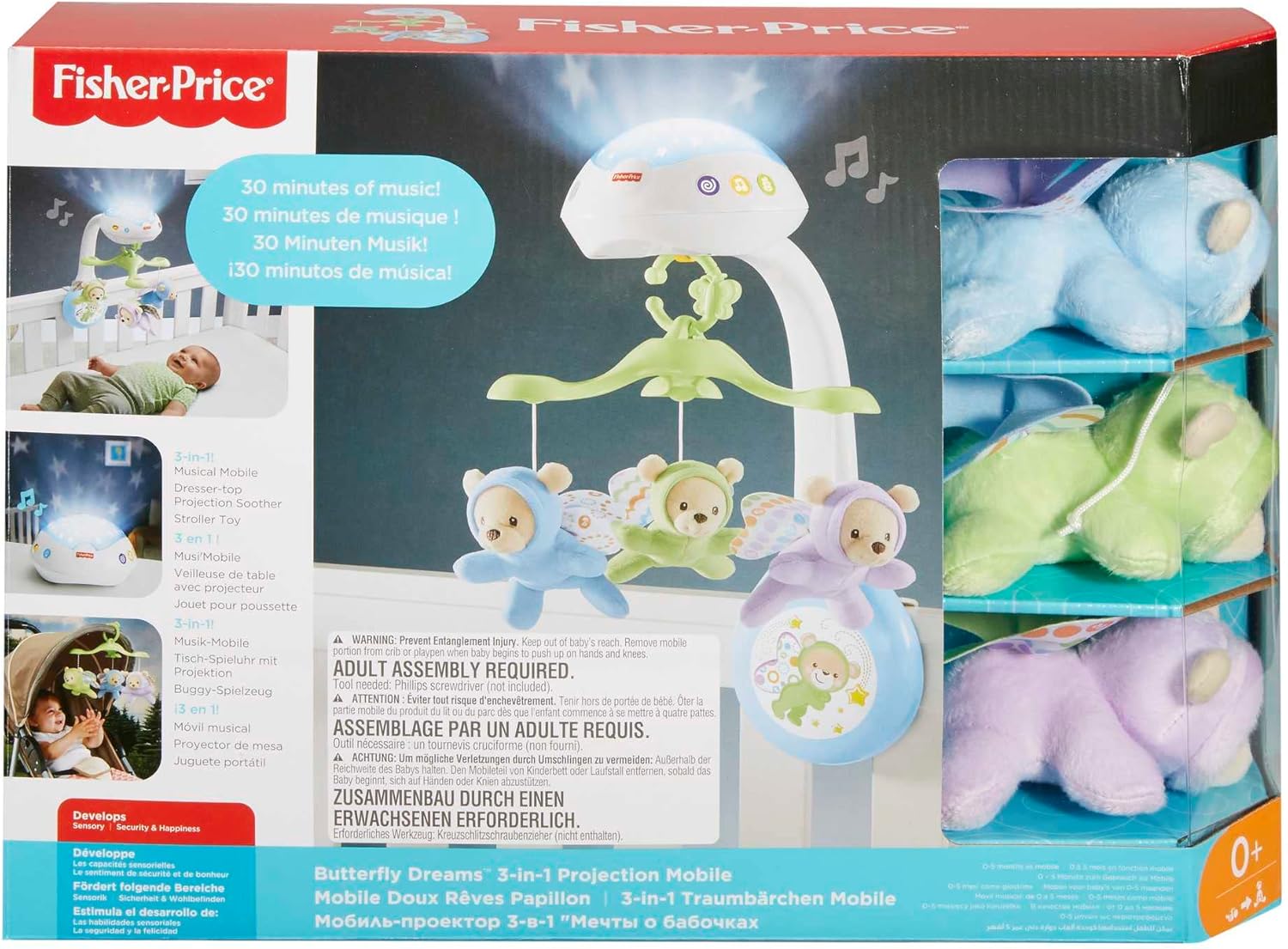 Fisher-Price Butterfly Dreams 3-in-1 projection mobile with hanging animals and white base unit