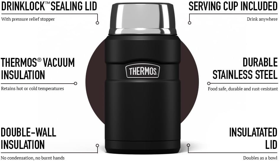 Thermos Stainless King 710ml food flask gunmetal with serving cup lid