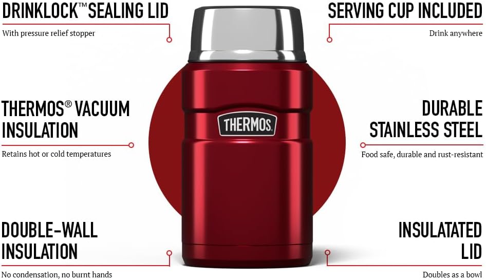 Thermos Stainless King raspberry food flask 710ml with serving cup