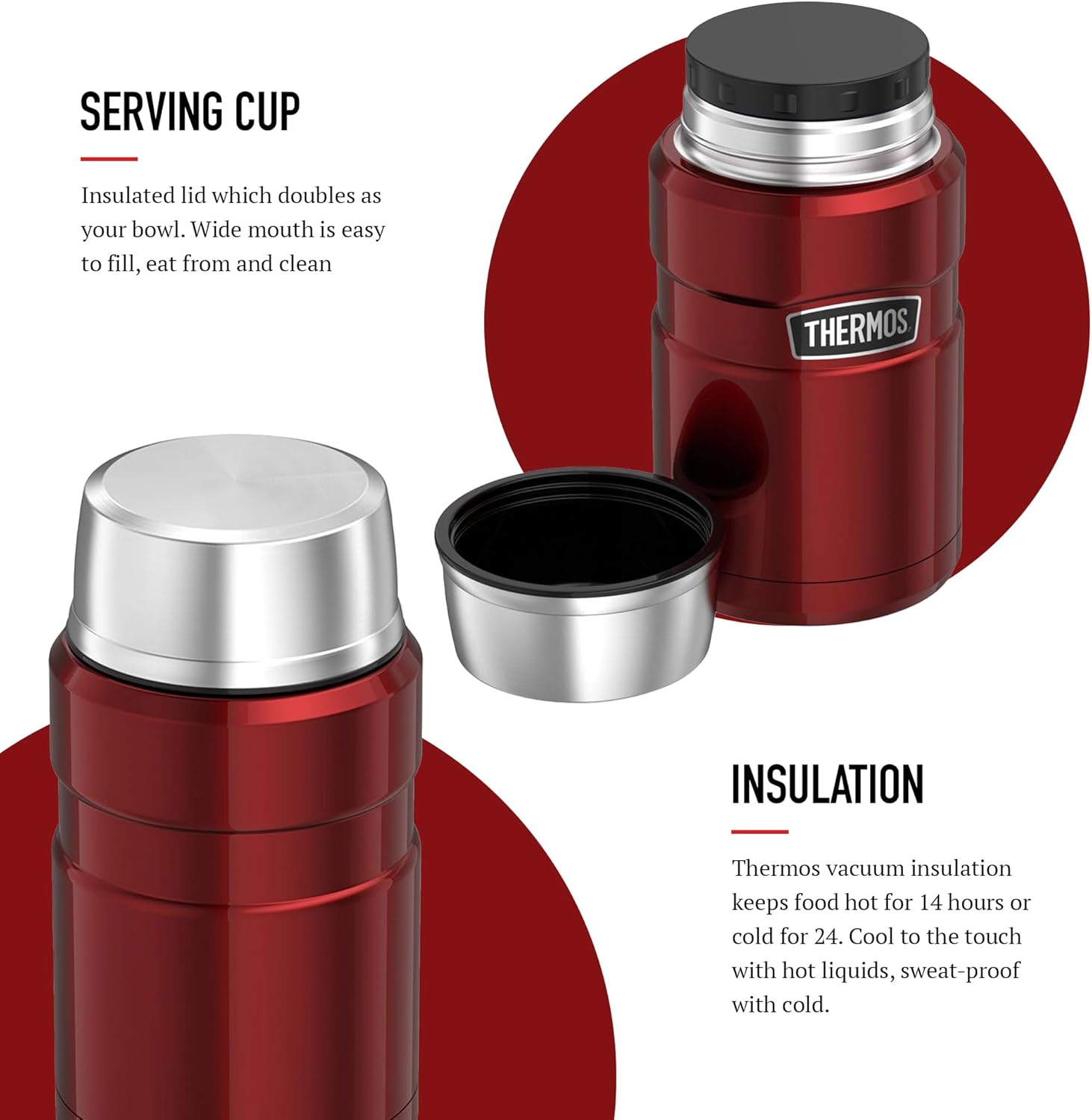 Thermos Stainless King raspberry food flask 710ml with serving cup lid