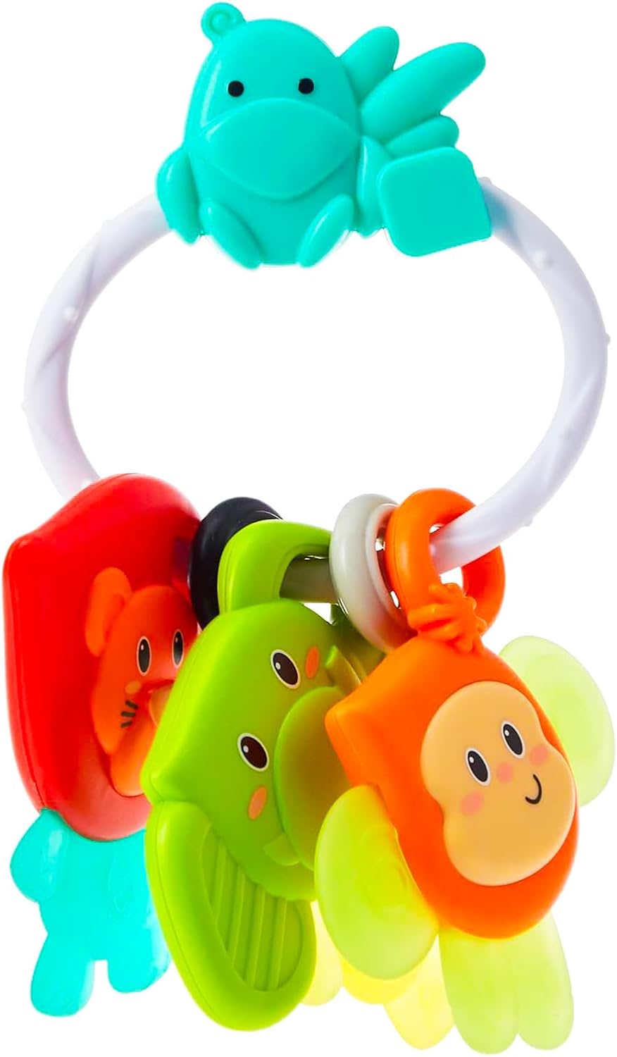 Infantino Safari Teething Pals turquoise hippo ring with colourful animal charms