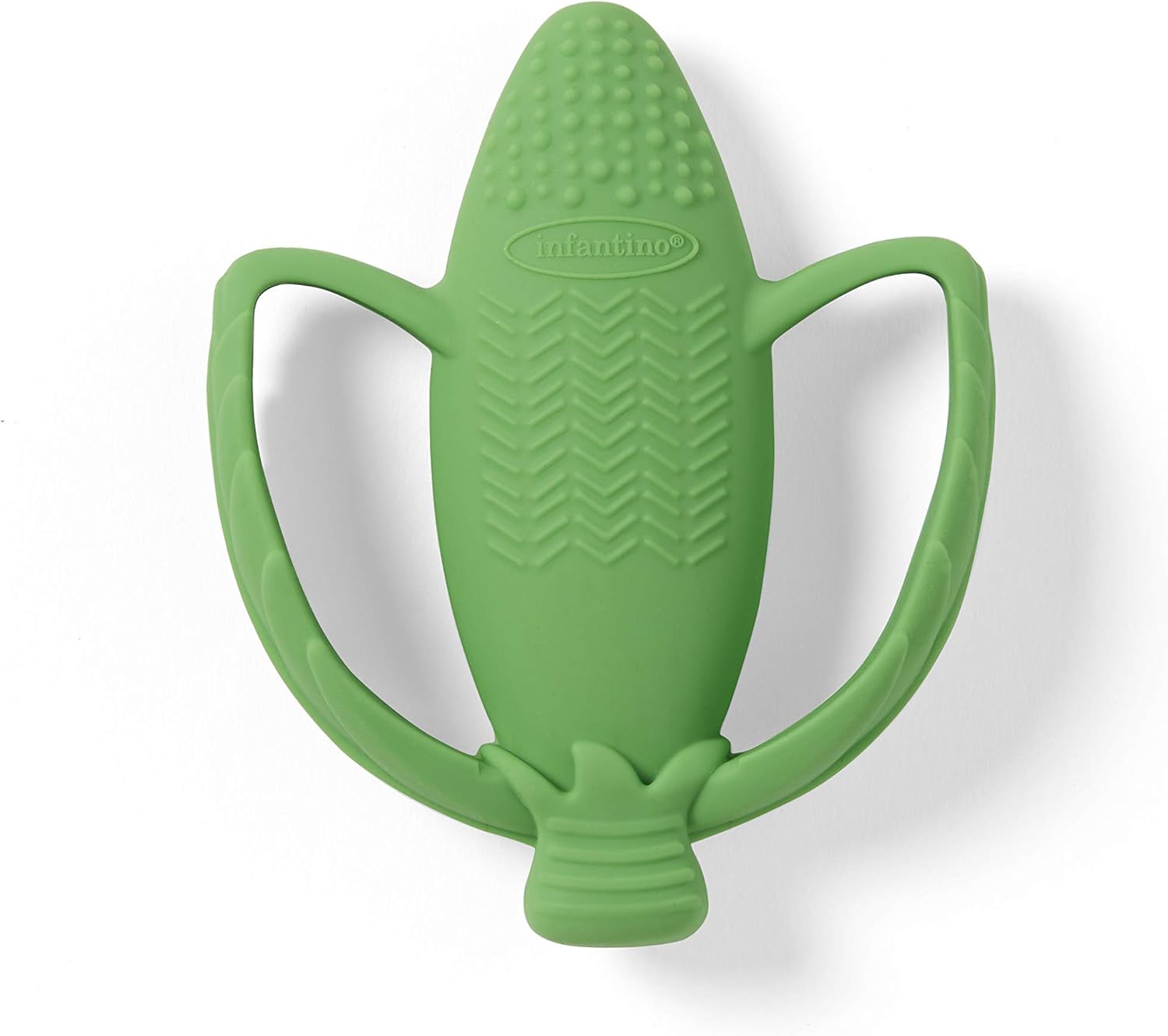 Infantino Lil' Nibbles green silicone teether with textured surface and handles