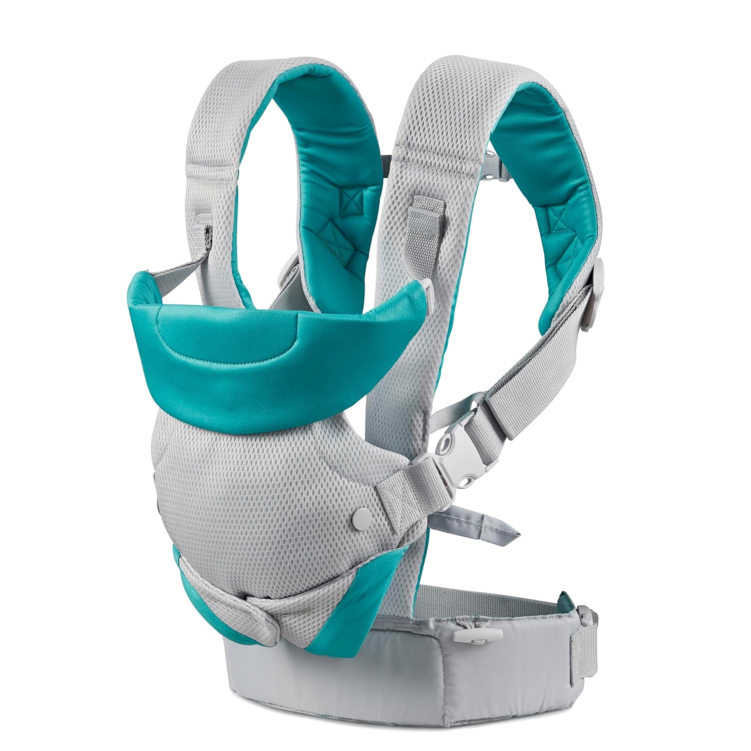 Infantino Flip 4-in-1 convertible baby carrier grey and teal with mesh panels