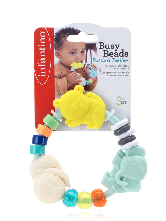Infantino Busy Beads Rattle & Teether yellow elephant ring toy for babies