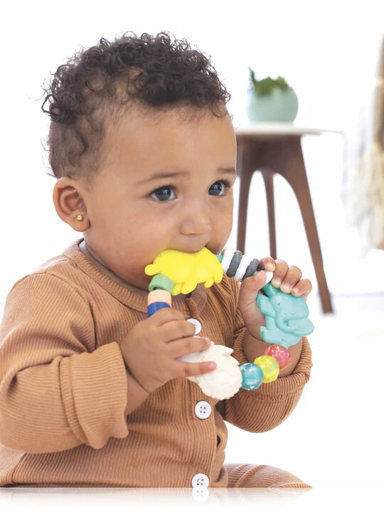 Infantino Busy Beads Rattle and Teether with coloured beads and textured elements
