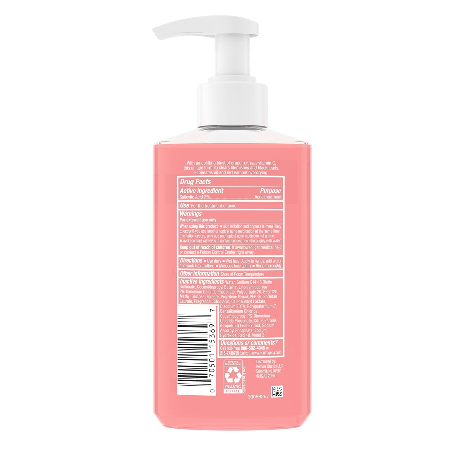 Neutrogena Oil-Free Acne Wash Pink Grapefruit facial cleanser 264ml bottle