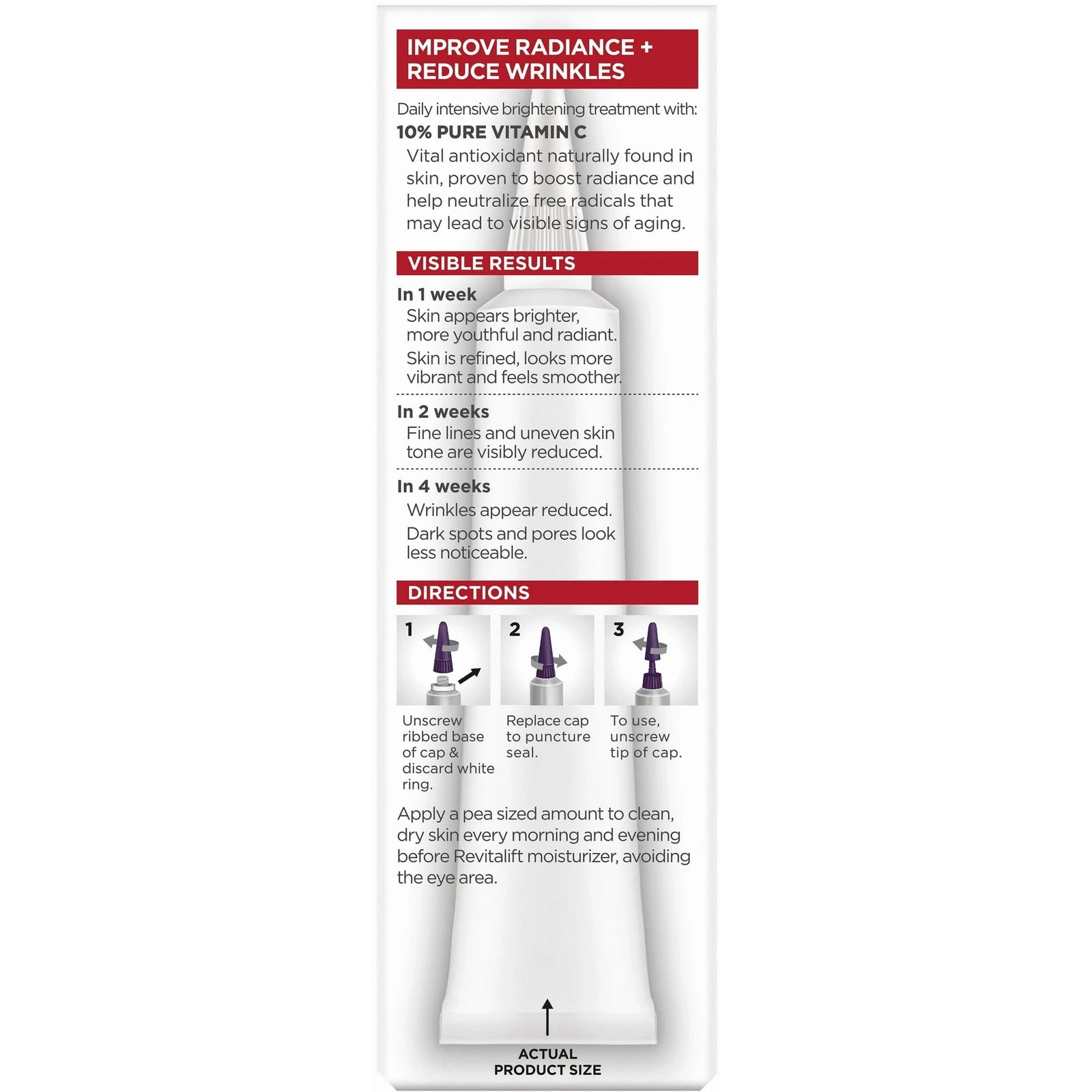 L'Oréal Paris Revitalift Derm Intensives 10% Pure Vitamin C Serum bottle with purple pump cap