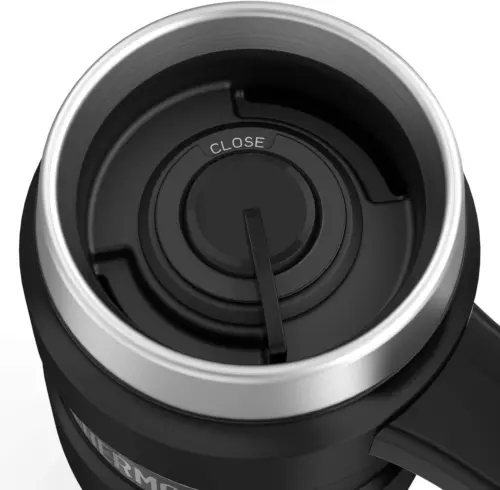 Thermos Stainless King matt black travel mug 470ml with handle