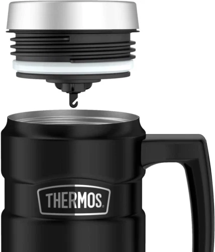 Thermos Stainless King matt black travel mug 470ml with handle