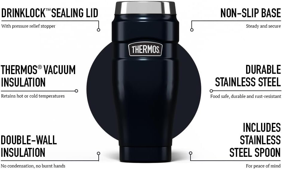 Thermos Stainless King 470ml travel tumbler matt black with vacuum insulation