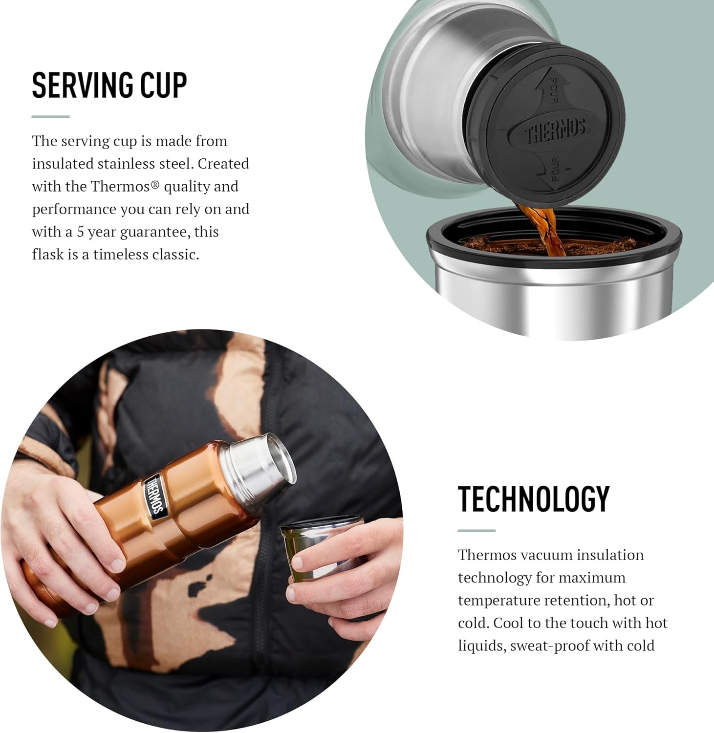 Thermos Stainless King 470ml gunmetal insulated flask with black lid