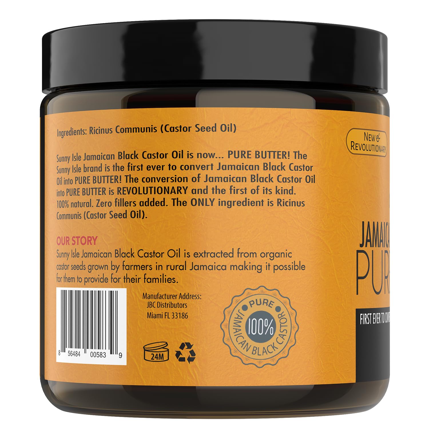 Sunny Isle Jamaican Black Castor Oil Pure Butter 4 oz jar with black lid