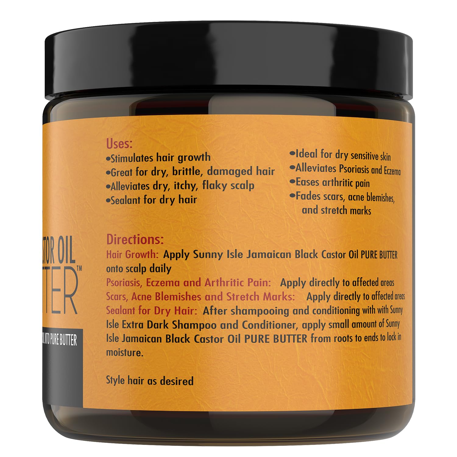 Sunny Isle Jamaican Black Castor Oil Pure Butter 4 oz jar with black lid