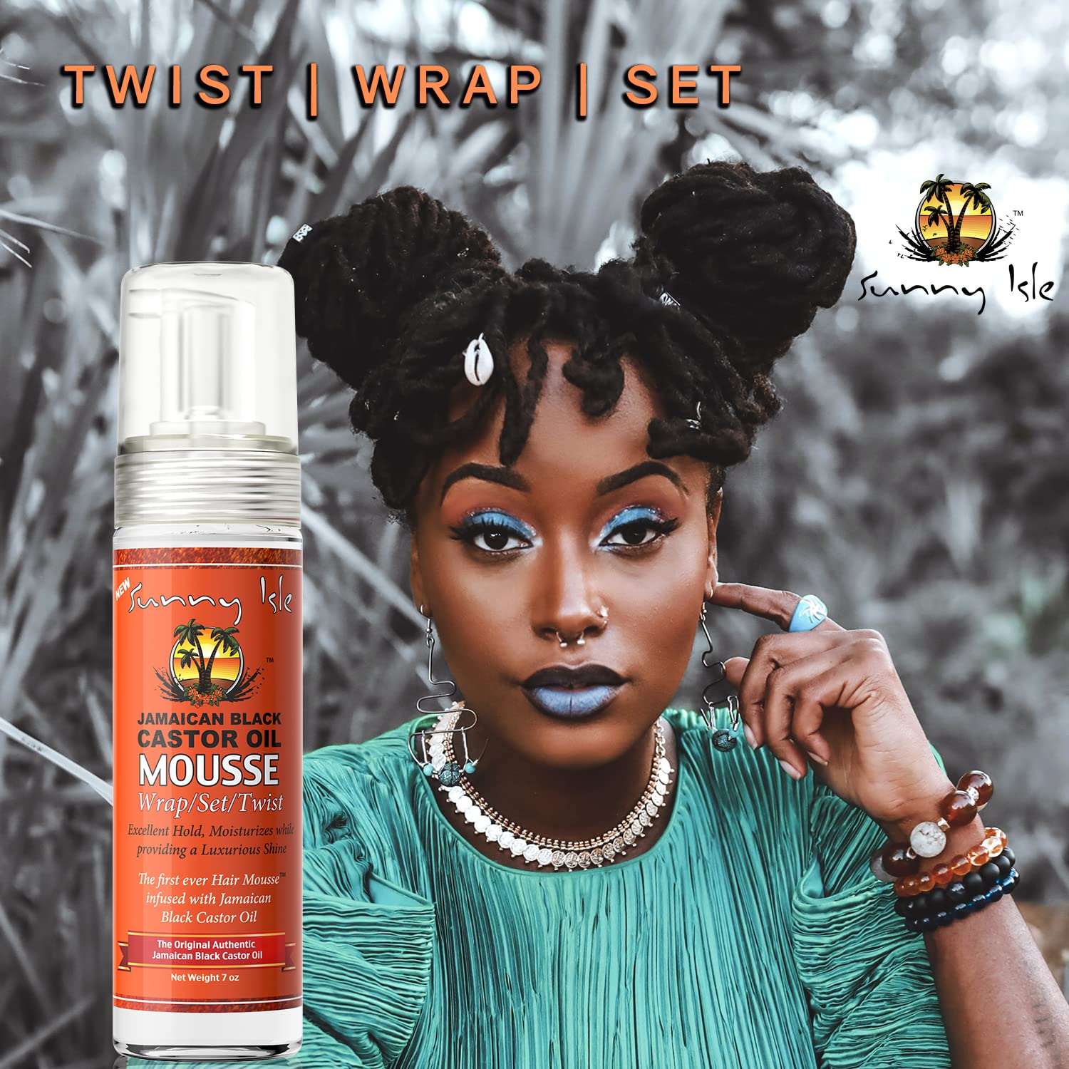 Sunny Isle Jamaican Black Castor Oil Mousse Wrap Set Twist 7oz bottle foaming pump spray