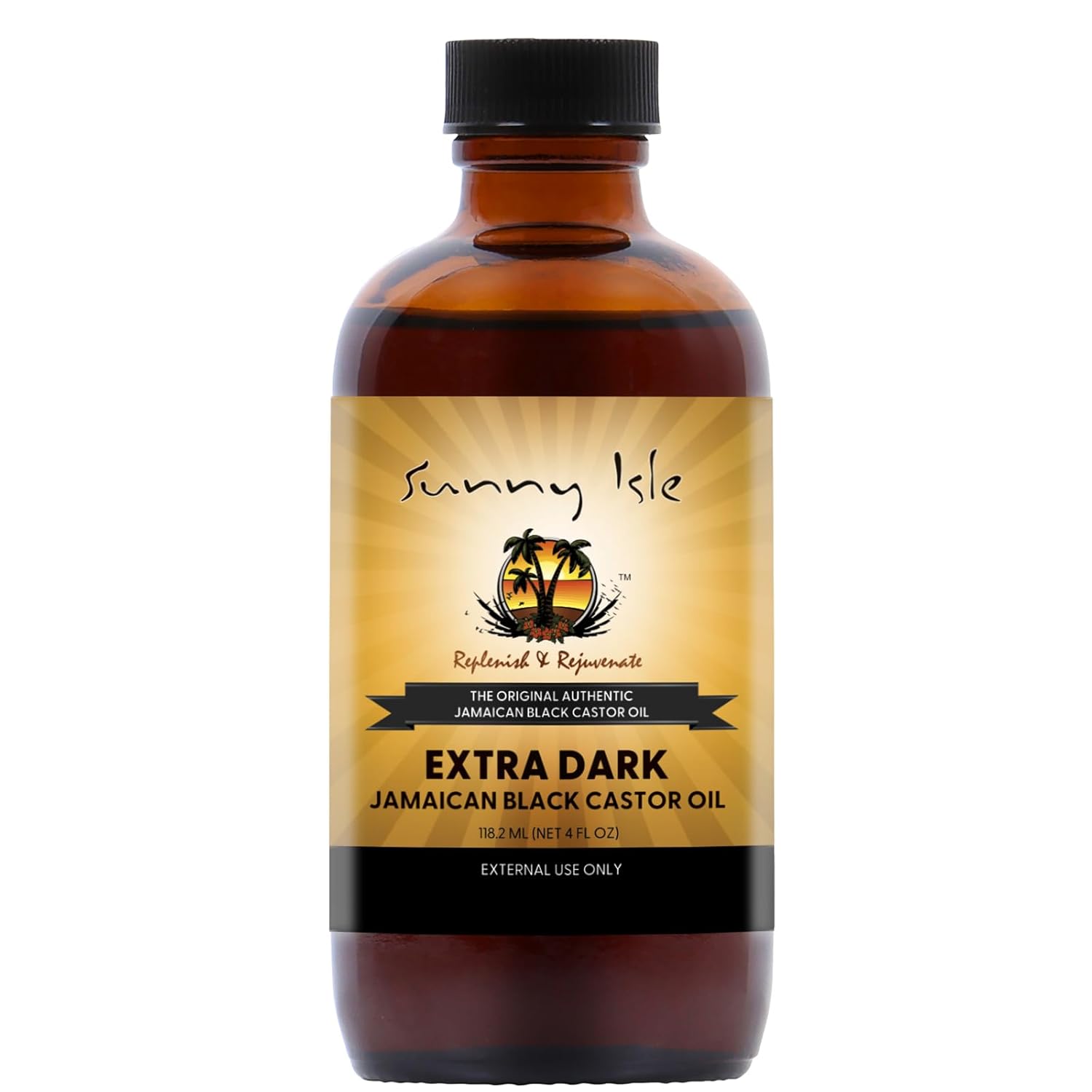 Sunny Isle Extra Dark Jamaican Black Castor Oil 118ml bottle with black cap