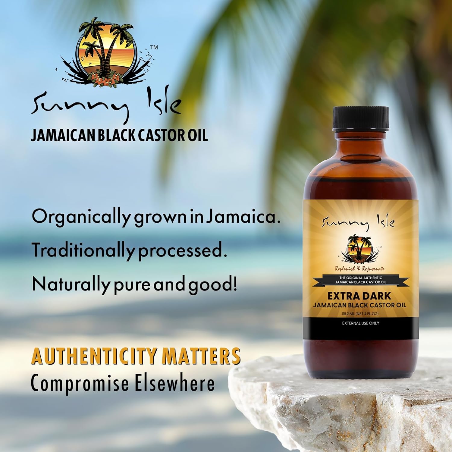 Sunny Isle Extra Dark Jamaican Black Castor Oil 118 ml bottle with black cap