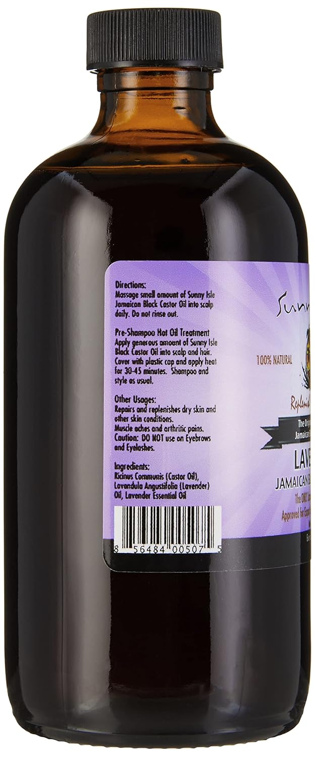 Sunny Isle Lavender Jamaican Black Castor Oil, 8 fl oz bottle with purple label
