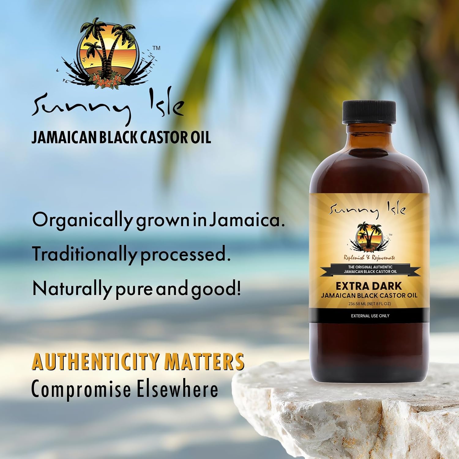 Sunny Isle Extra Dark Jamaican Black Castor Oil 8 fl oz bottle with black cap