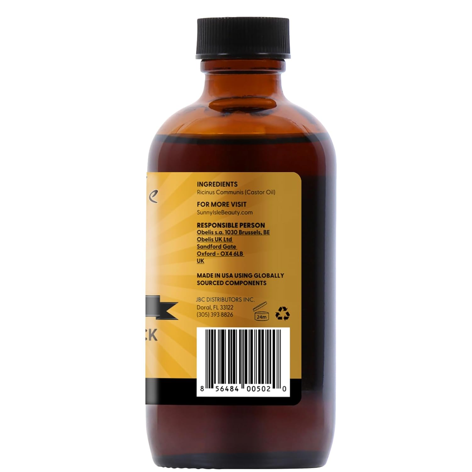 Sunny Isle Original Jamaican Black Castor Oil 4oz bottle with black cap