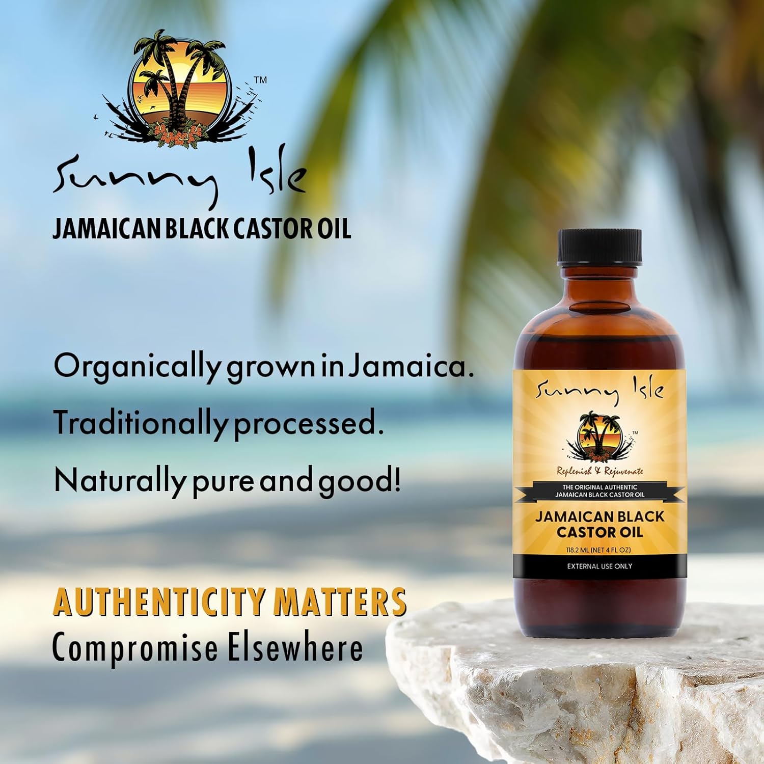 Sunny Isle Original Jamaican Black Castor Oil 4oz amber bottle with black cap