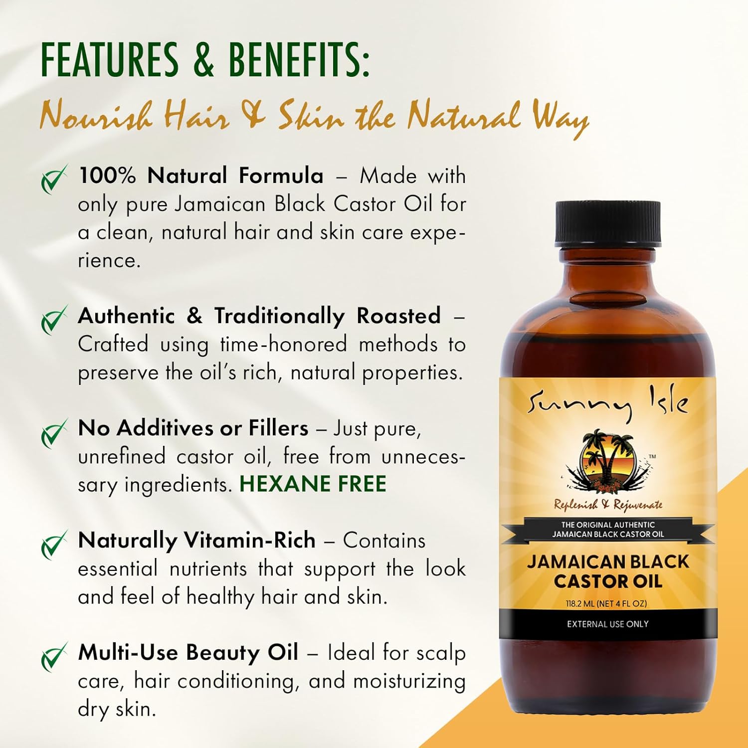 Sunny Isle Original Jamaican Black Castor Oil 118.2ml dark amber glass bottle with black cap