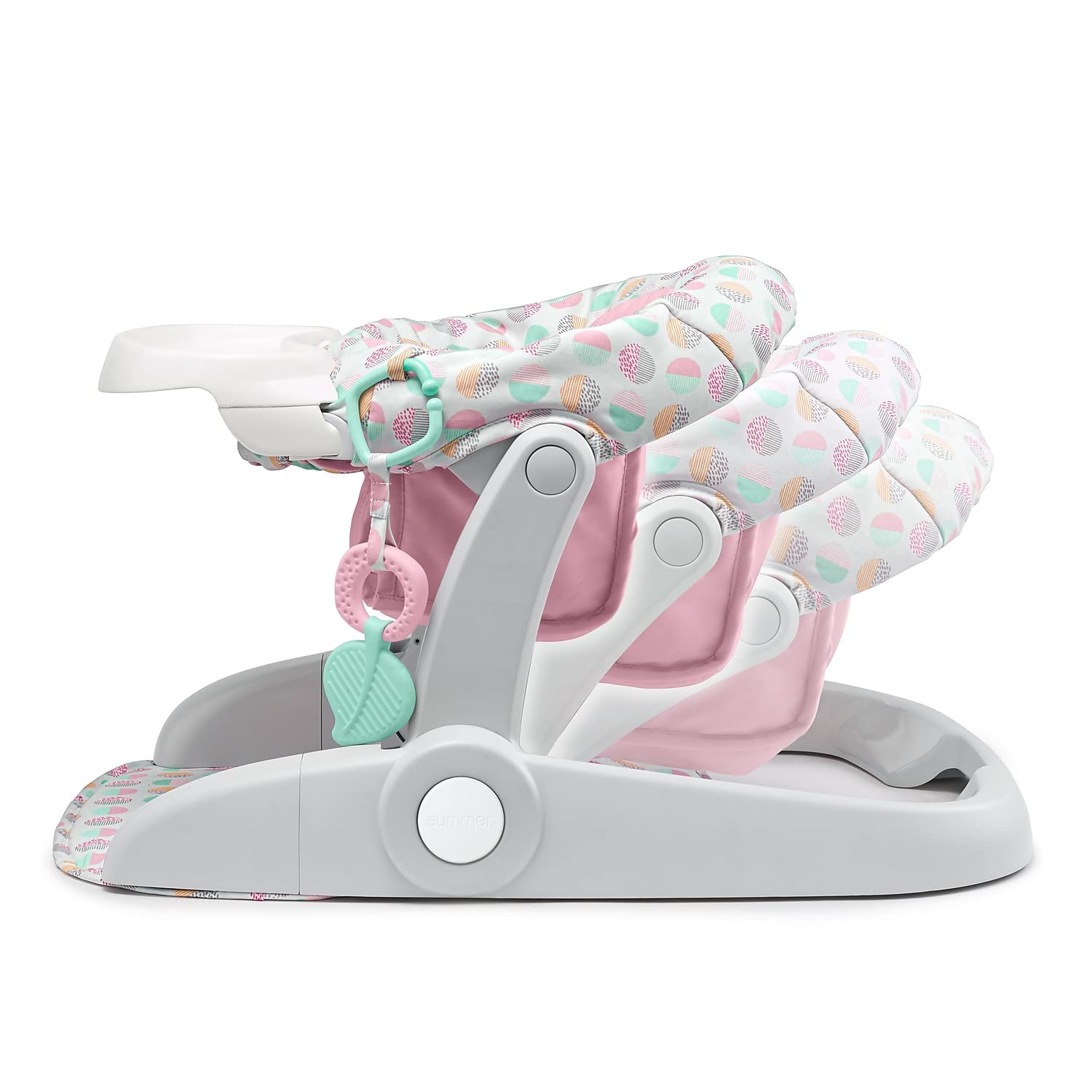 Summer Infant Learn-to-Sit Stage 3 floor seat, pink and white with patterned fabric