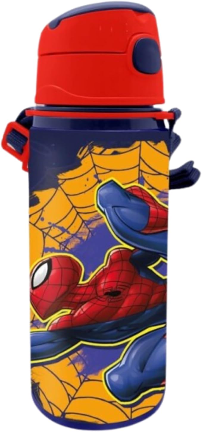 Marvel Spider-Man red and navy reusable sports water bottle with carry handle
